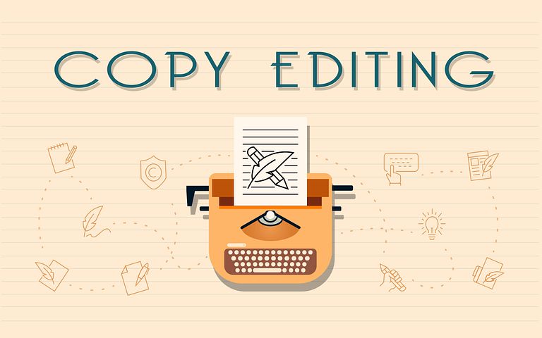 Copy editing graphic with image of typewriter