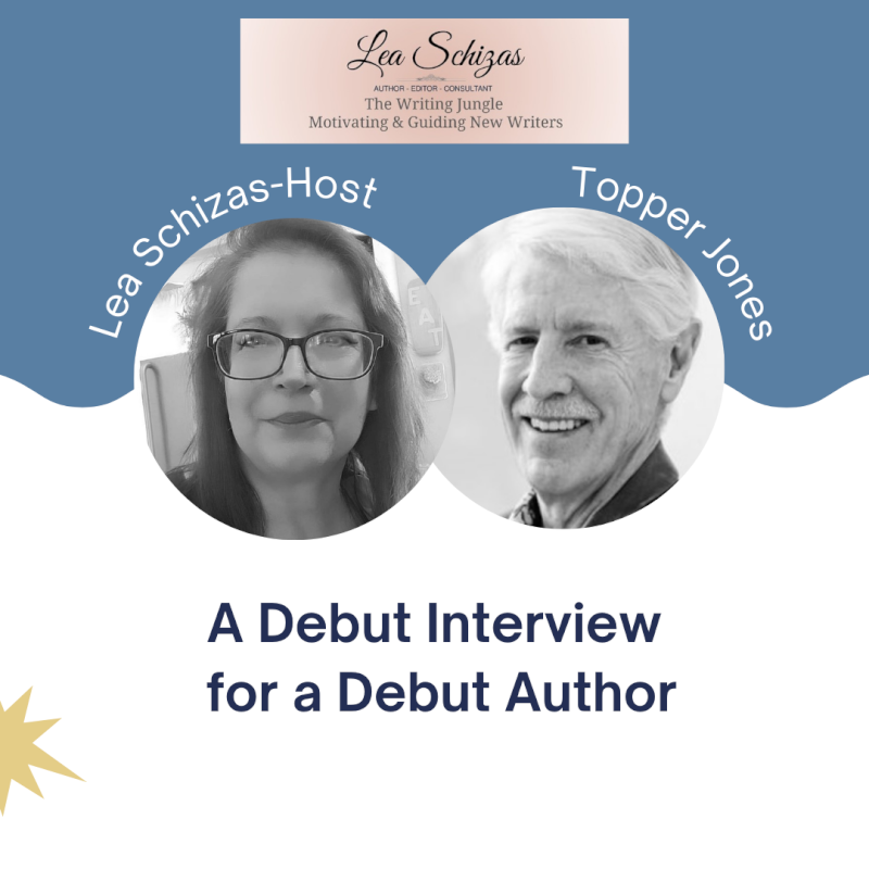 Blog interview poster with host and author pictures