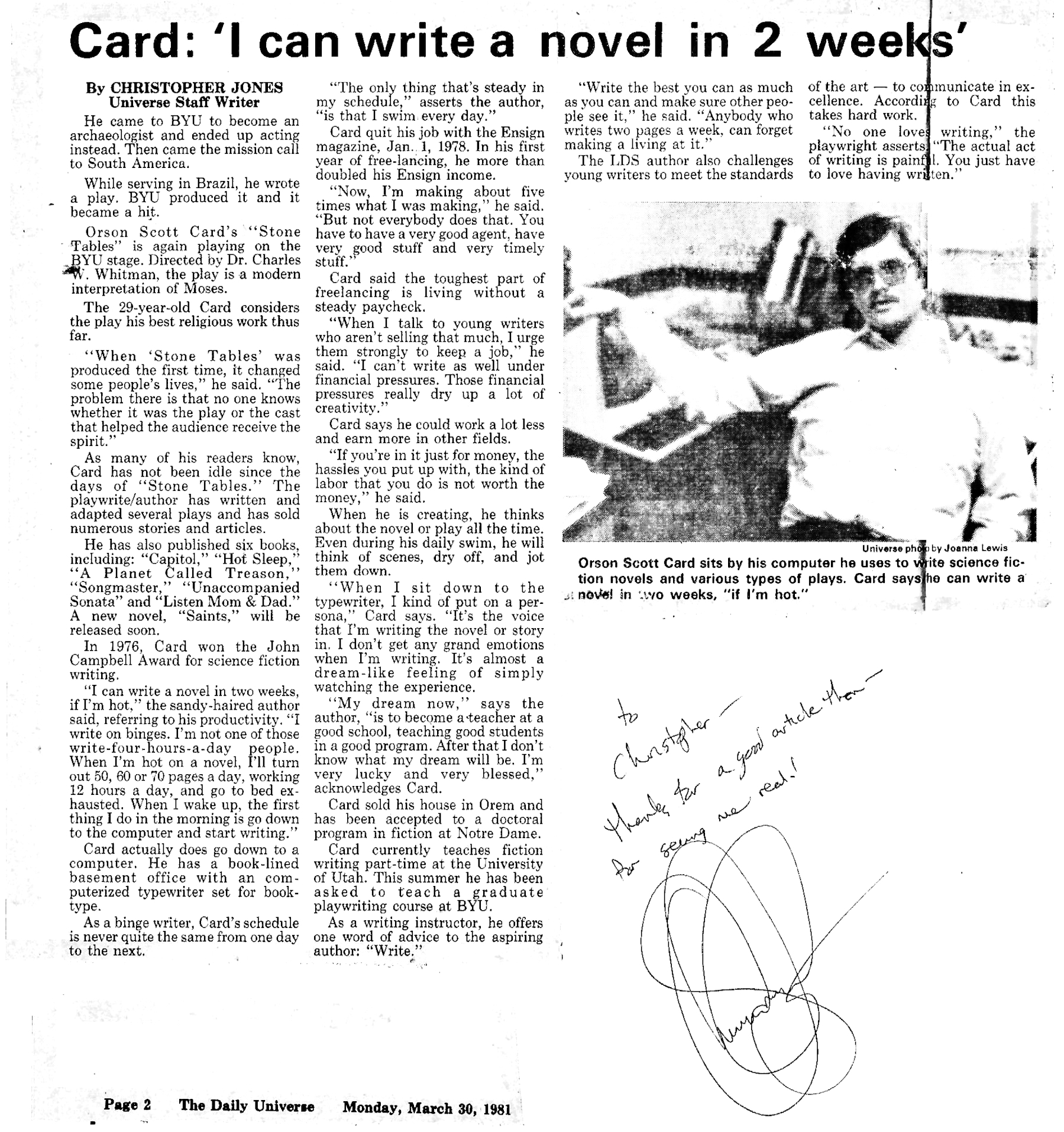 Card: I can write a novel in 2 weeks